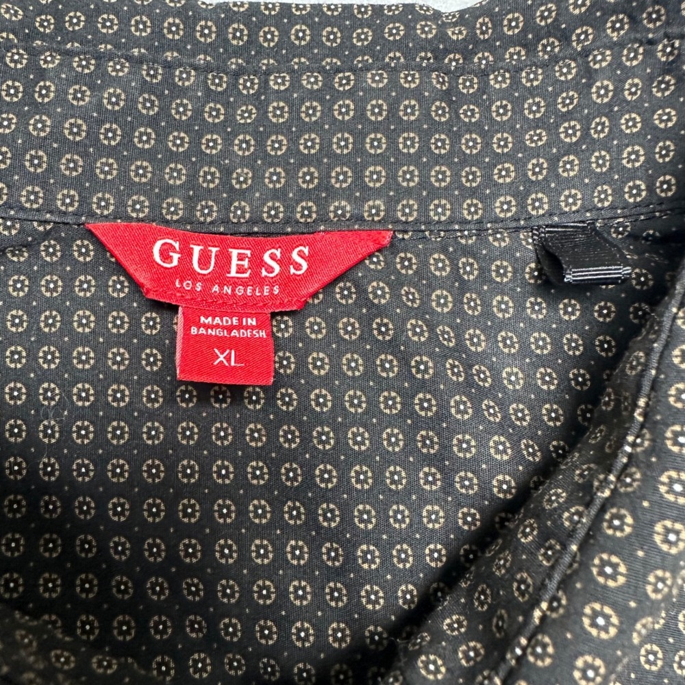 Guess Los Angeles Mens XL Black Tan Geometric Medallion Print Short Sleeve Shirt - Picture 4 of 8
